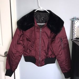 Purple bomber jacket with faux fur